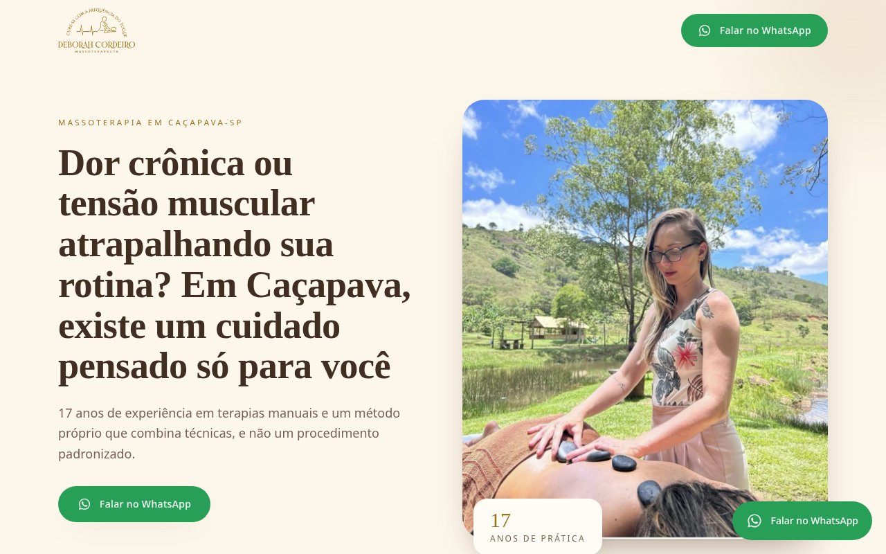 Site Déborah Cordeiro Massoterapeuta, projeto Alvo Digital